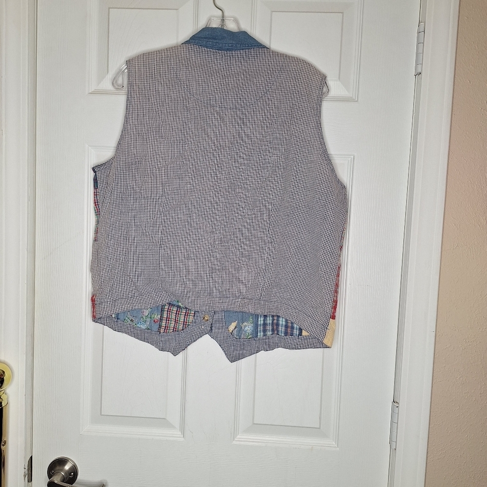 Vintage Casey & Max Denim Lattice Plaid Quilt Vest Size Large - Picture 4 of 5